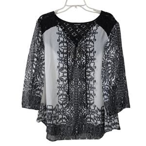 Roz & Ali Black Whimsigoth Dark Fairy Semi Sheer Glam Flowy Tunic Bohemian 2X